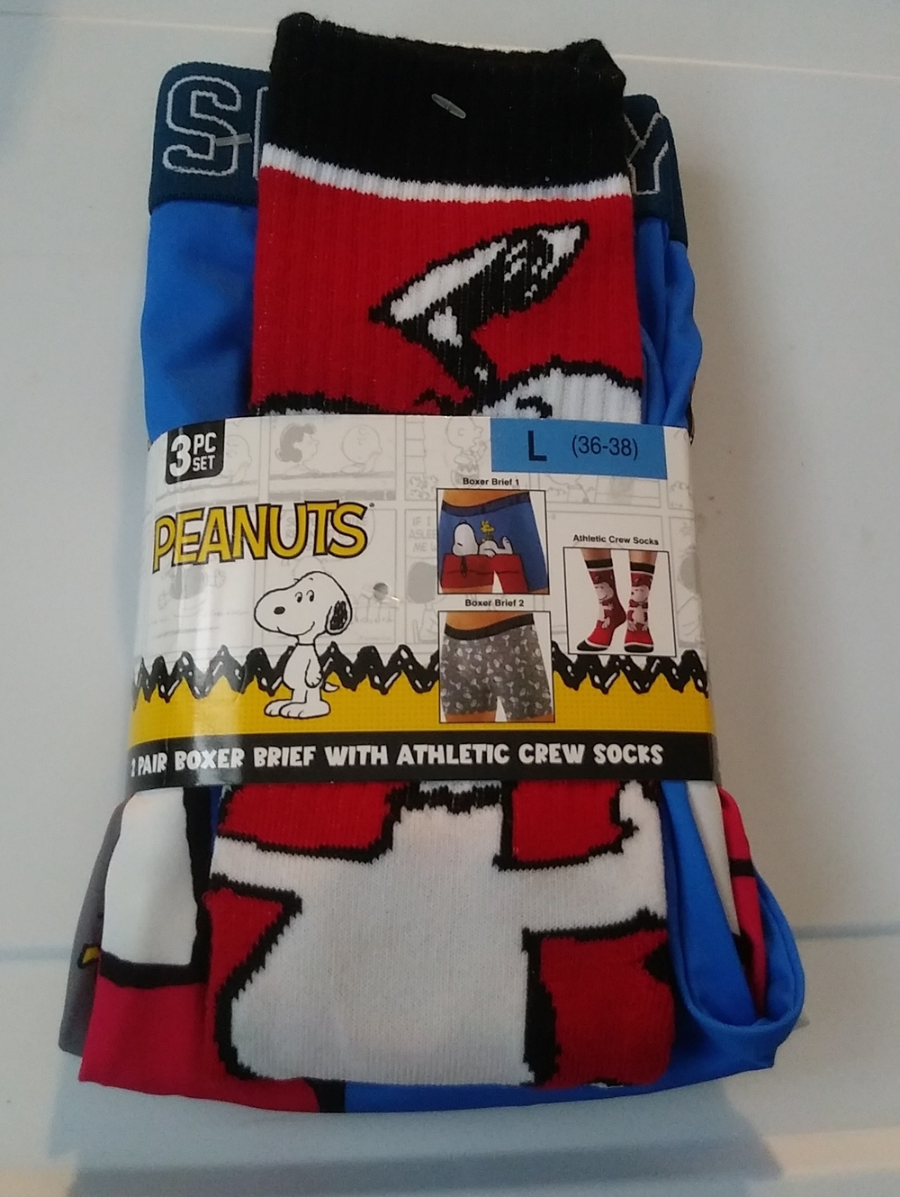 Peanuts Men's Boxer Briefs & Socks Set - Red, Blue, Black